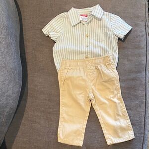 Brand New Wrangler Kids Matching Set - Striped White Shirt and Tan Pants
